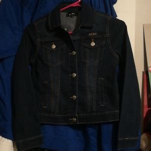 DKNY solid blue denim jacket with pockets